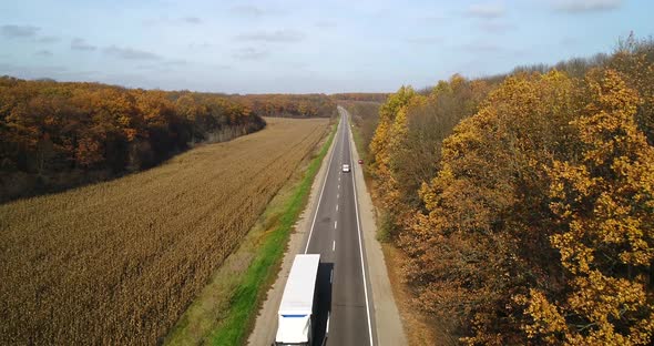 Aerial View at the Scenic Road in Autumn with Fall Colors