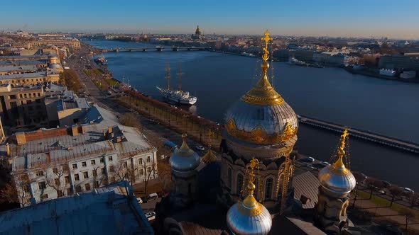 Aerial Footage of Golden Dome of Church of the Assumption of the Blessed Virgin Mary Blockade Temple