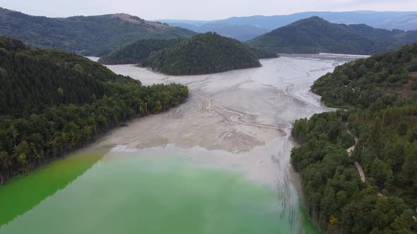 Aerial View Over A Big Waste Lake Polluted With Toxic Mining Residuals