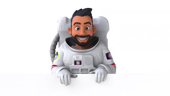 Fun 3D cartoon animation of an asian astronaut