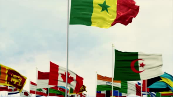 Senegal Flag With World Globe Flags Morning Shot