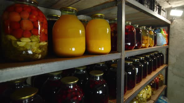 Stockpiles of Food Fruits and Vegetables in the Basement or Bomb Shelter in Case of War