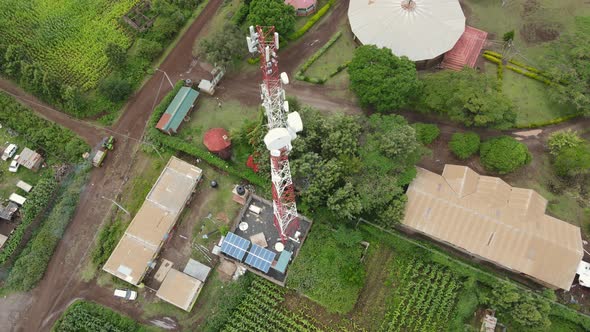 Telecommunication mast to transmit radio signal in Loitokitok, Kenya, aerial view