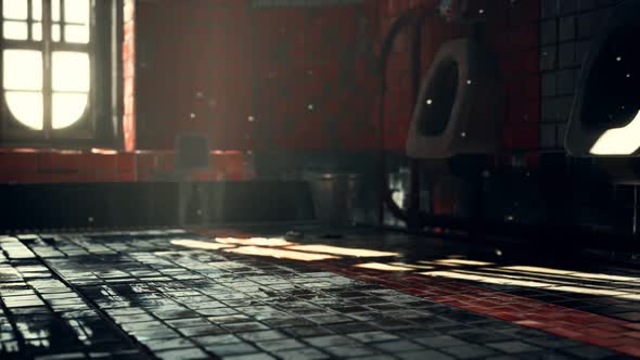 Abantoned Old Public Toilet with Bright Lights alt