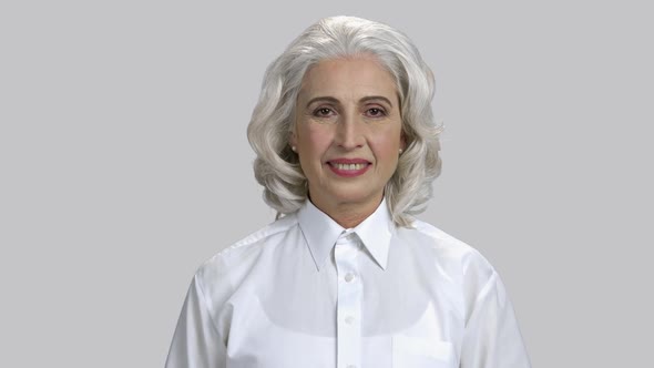 Portrait of Happy Old Senior Lady Wearing White Formal Shirt