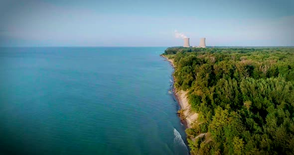 Aerial footage of coastline of Lake Erie in Ohio.