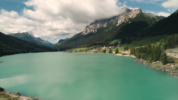 Aerial View of a Lake and Mountains in Switzerland