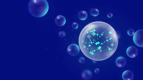 Blue abstract background with 3D sphere shapes. Copy space