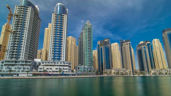 View of Dubai Marina Towers in Dubai at Day Time Timelapse Hyperlapse