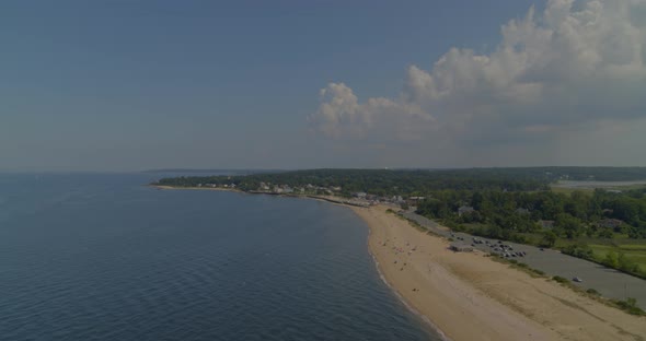 Backwards Aerial Pan Long Island New York Beach Shore