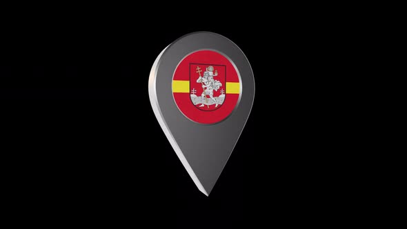 3d Animation Map Navigation Pointer With Flag Of Vilnius (Lithuania) With Alpha Channel - 2K