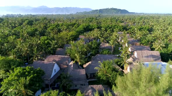 Aerial view of luxury resort surrounding by tropical, Gili Trawangan, Indonesia.