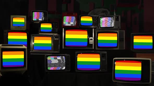 Gay Pride Flag and Retro TV Sets.