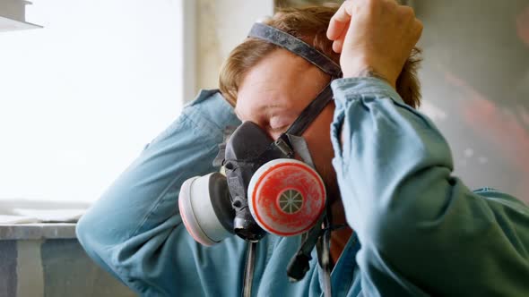 Man wearing gas mask