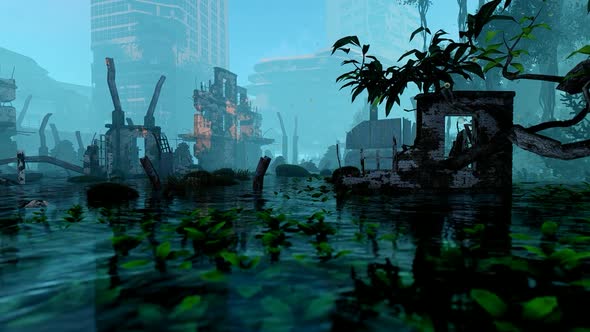 Destroyed City In The Tropical Jungle