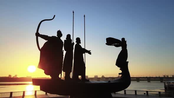 Kyiv, Ukraine - a Monument To the Founders of the City in the Morning at Dawn