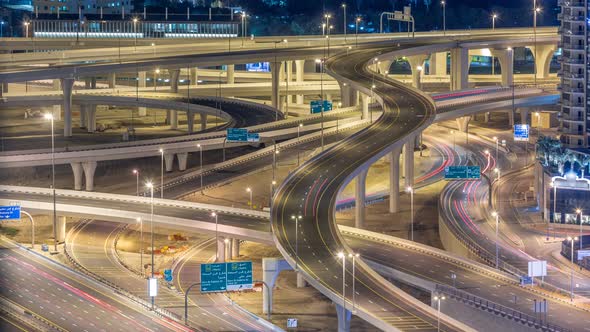 Aerial View of a Sheikh Zayed Road Intersection in a Big City Timelapse