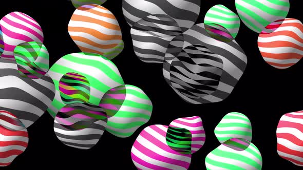 Abstract colorful background with flying or floating simple geometric forms. 3d wave sphere.