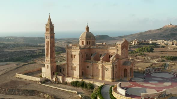 Basilica of the Blessed Virgin Of Ta Pinu on Gozo Island, Malta, Aerial Perspective