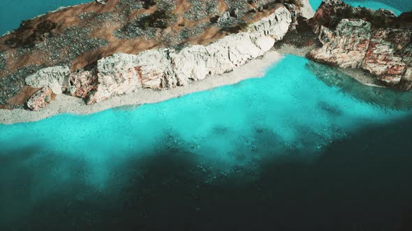 Aerial View From Flying Drone of Rocky Island in Atlantic Ocean