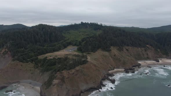 Cannon Beach, Oregon, United States. Beautiful Aerial View of the Rocky Pacific Ocean Coast during a