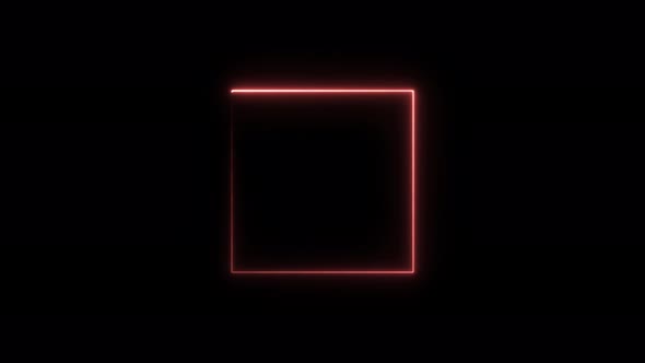 Square shape preload animation on a black background with random neon colors thin line light alt