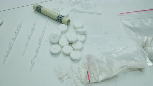 Cocaine Strips On White Table