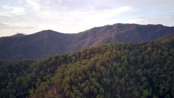 The drone view on the natural park among tracking path:"likya yolu" in South Turkey, Antalya