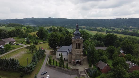 Aerial View of Church with a Black Dome alt