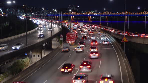 Seoul Riverside North Road Traffic Night