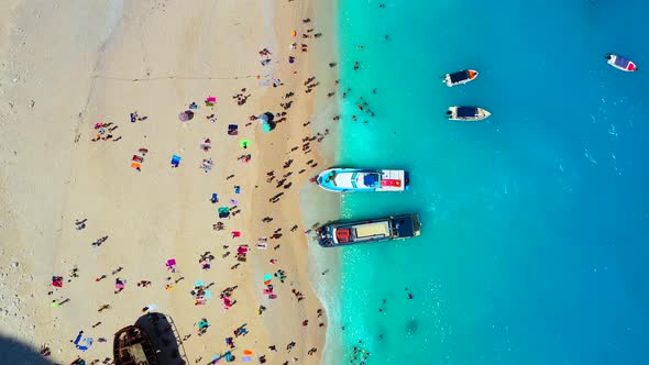 Mediterranean sea. Aerial view on the beach and people. Vacation and adventure. Beach and blue water