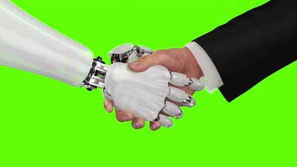 Robot and Man Shaking Hands