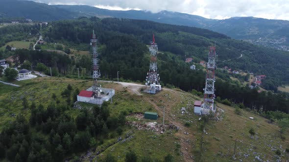 Telecommunication Towers Aerial View 4K