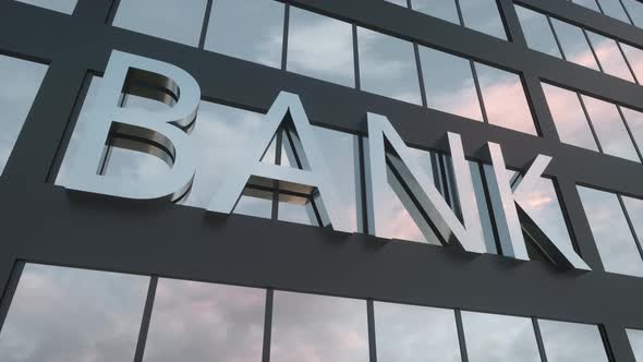 Bank Sign on a Modern Glass Skyscraper