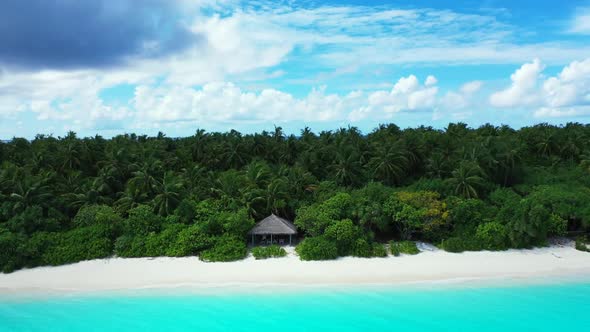 Aerial landscape of exotic shore beach journey by blue lagoon and white sand background of a dayout 