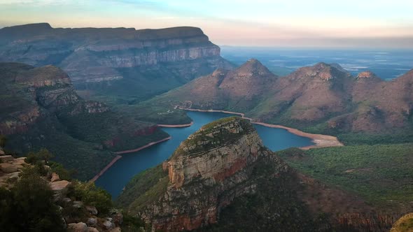 A Stunning Aerial Drone Shot of A Vast Mountain Valley in Drakensberg, South Africa