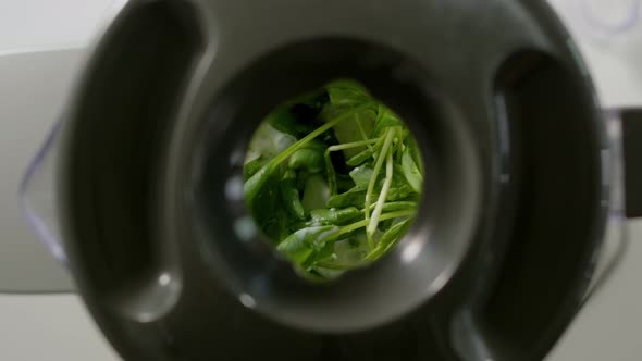 Healthy Eating Blending Banana Pineapple and Spinach Viewed Through Shaking Lid