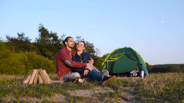 Romantic Couple Camping In Nature On Weekend