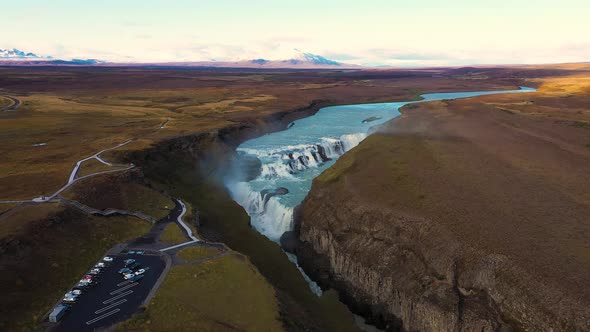 Flying From the Gullfoss Waterfall on the Olfusa River in Southwest Iceland