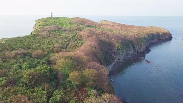 Drone View of a Peninsula Tobizina with Vertical Cliffs at Sunrize