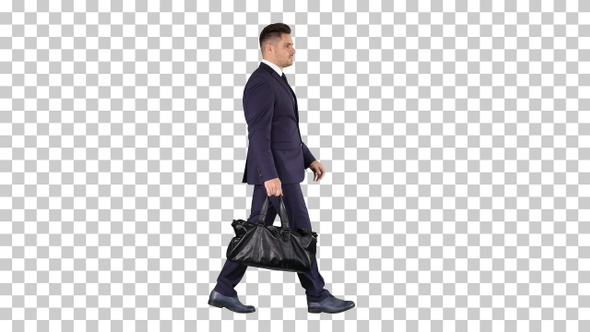 Busy Man Walking on Street with Briefcase, Alpha Channel