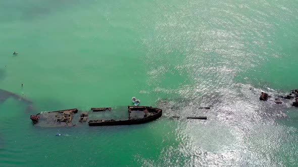 Aerial Flyover of Tangalooma Shipwrecks in Brisbane Australia in the Summer
