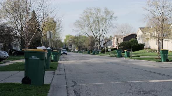 Empty Suburban Street Garbage Trucks on the Street for Garbage Collection Version 2