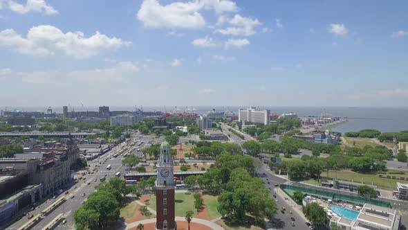 Aerial Drone Scene of Tower Monumental in Buenos Aires-Argentina.