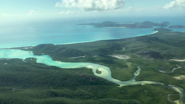 Aerial View of Whitsunday Islands Archipelago From a Flying Airplane