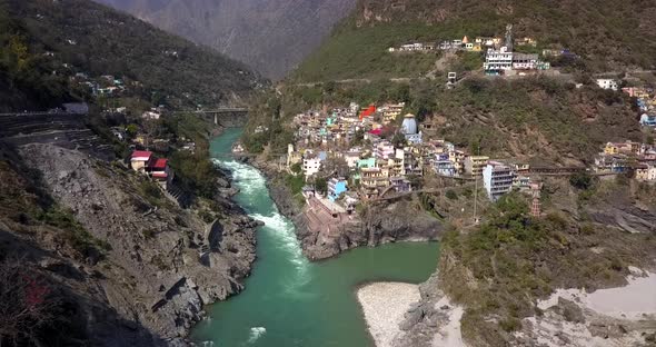 AERIAL: Ganga river in Rishikesh India