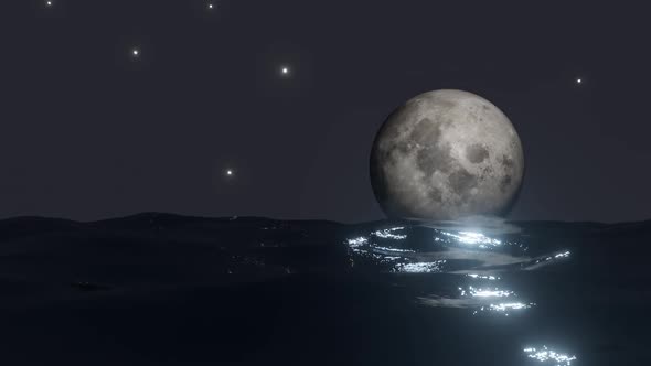 Rotating moon reflected on sea surface