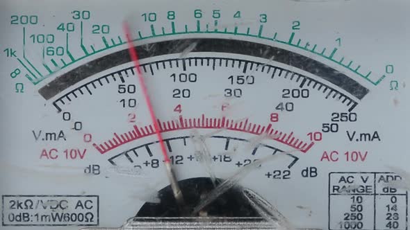 Analog multimeter reading. 