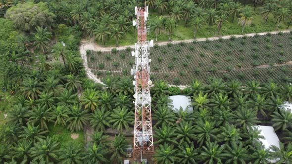 Aerial view telecommunication tower at countryside