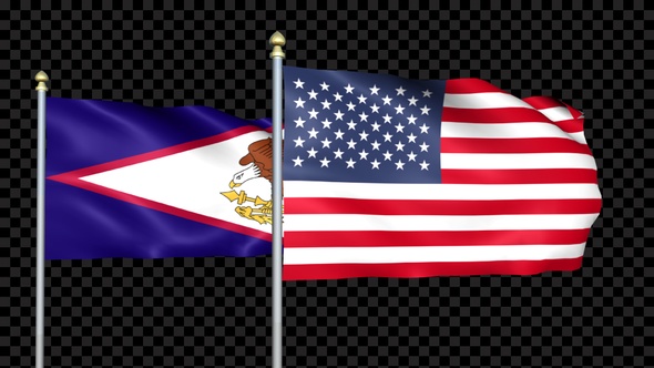 American Samoa And United States Two Countries Flags Waving